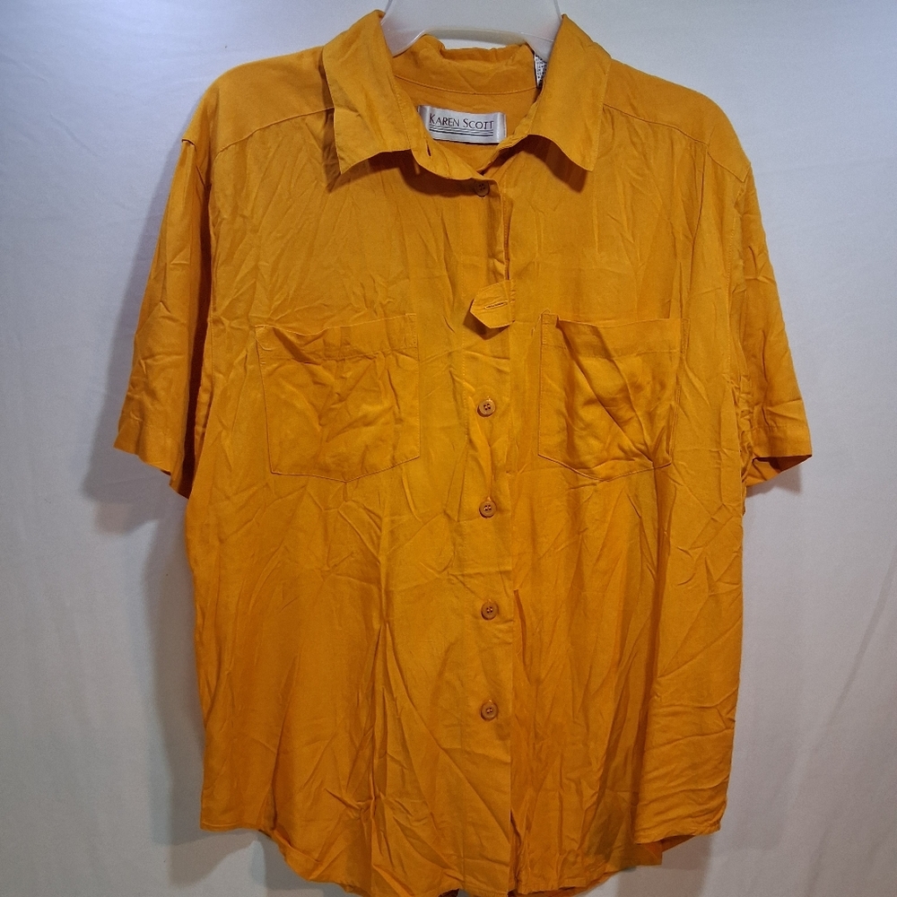 Karen Scott Golden Mustard Short-Sleeve Button Front Shirt